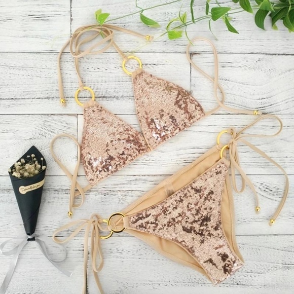 🎉Sizes S-XL🎉 Gold sequin bikini sets - Picture 4 of 8